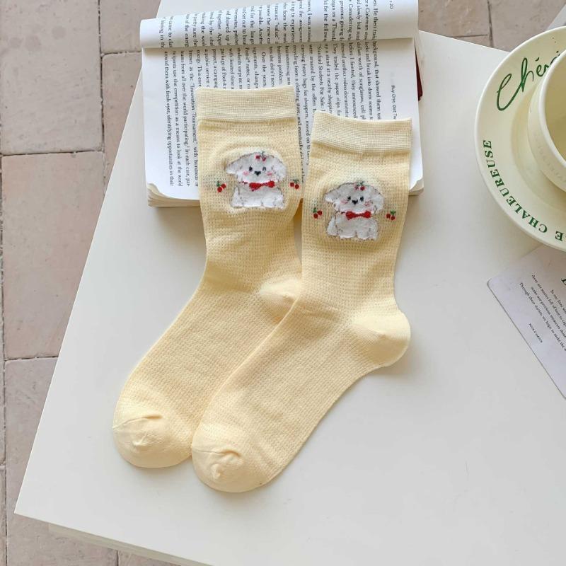 Female Summer Thin Section Breathable Absorb Sweat Contracted Lovely Cartoon Solid Color In Tube Socks