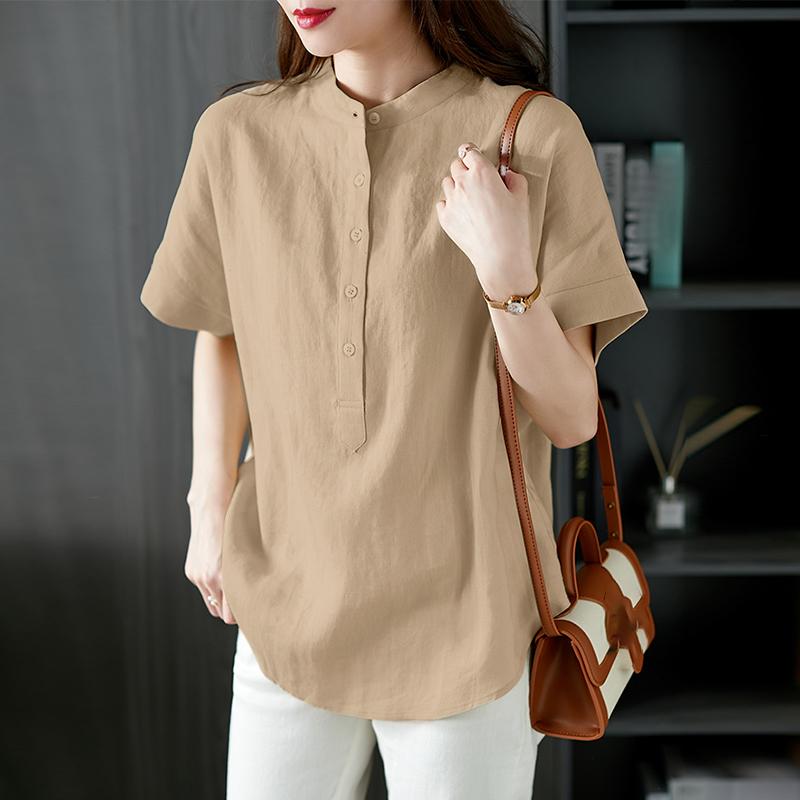 

ZANZEA Женская однотонная хлопковая блузка с круглым вырезом и коротким рукавом XL