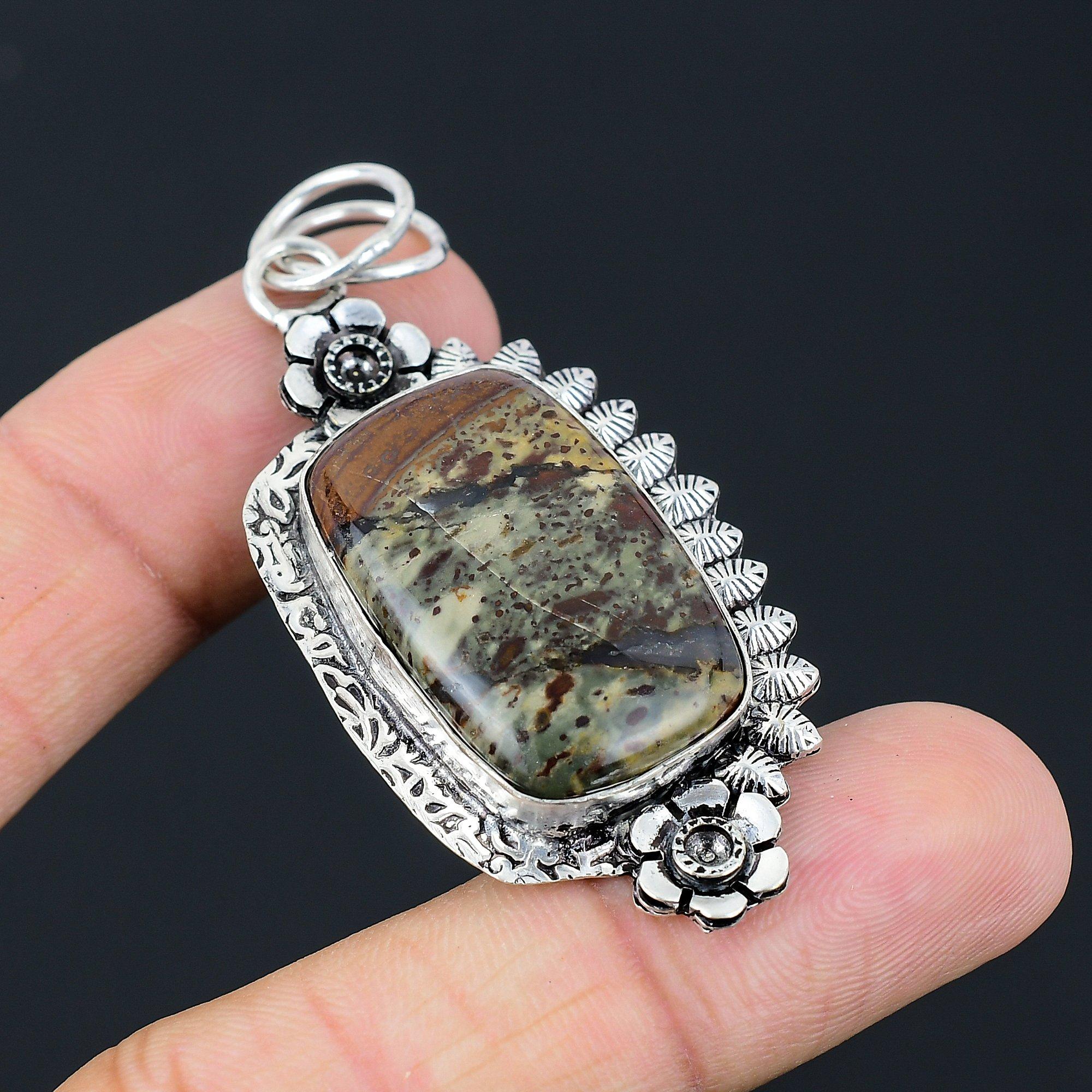 Natural Coffee Bean Jasper 925 Sterling Silver Flower Sister New Pendant Jewelry