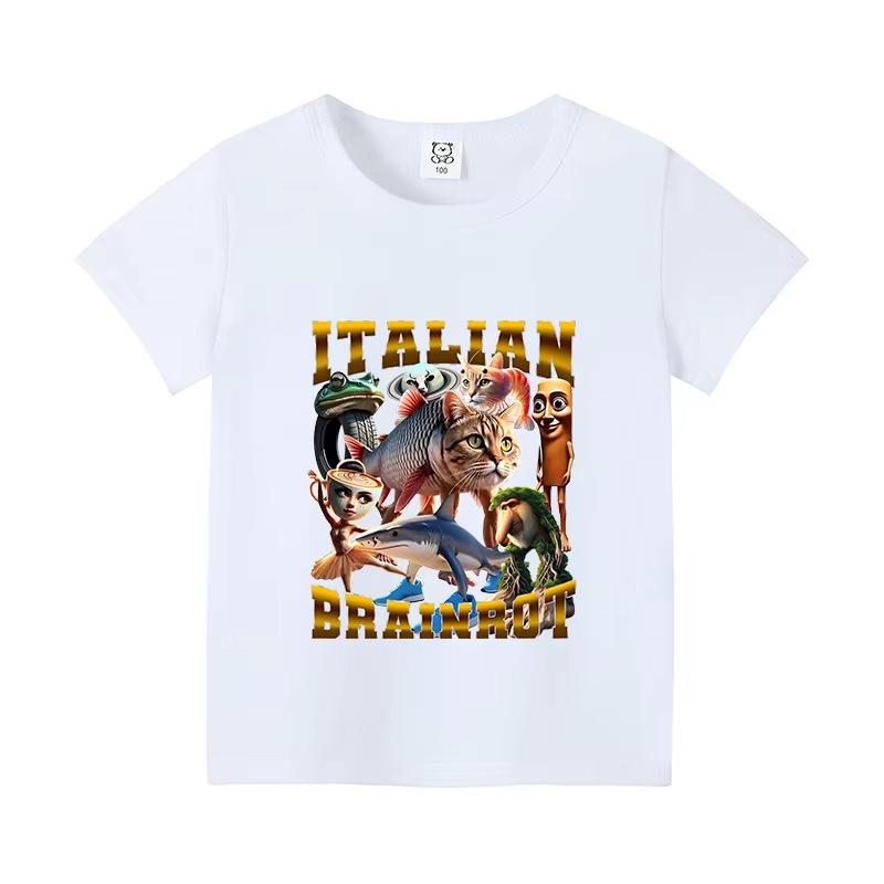 Italy Brain Rot Funny Animal Kids' Cotton T-Shirt - Cappuccino Assassin Short Sleeve