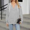Women's Fashion Color Striped Hooded Long Sleeved Drawstring Loose Fitting Sweatshirt Top
