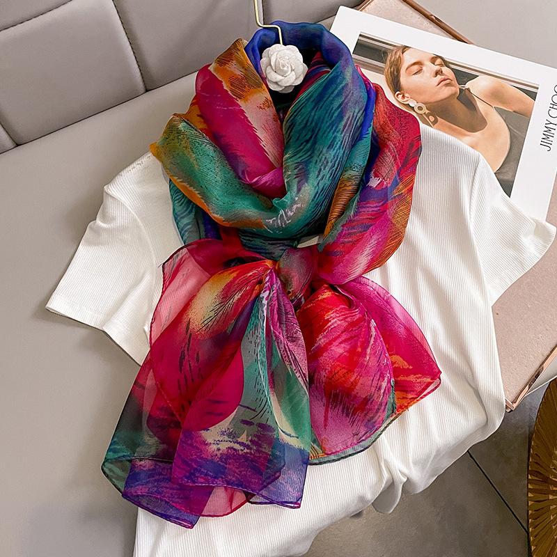Seidenschal Mode Halsdruck Foulard Weiblich Hijab Damen Weich Warm Pashmina Strandstolen Kopftücher Schal Wickeltuch Echarpe Bandana
