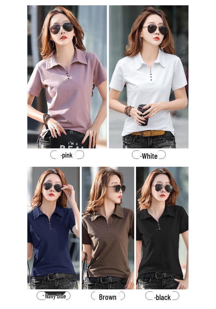 Damen Slim Fit Kurzarm Poloshirt aus Baumwolle - Elegantes einfarbiges Sommer-Basics