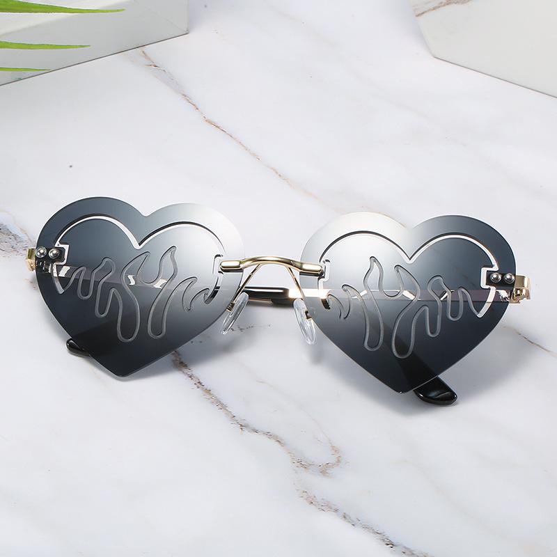Heart Frameless Sunglasses Women Men Round Vintage Electrocardiogram Sun Glasses Metal Shades Eyewear Unisex