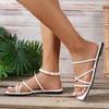 Women Sandals  Summer White Flat Sandals Luxury Casual Bridal Wedding Shoes Strap Beach Sandals Roman Slipper