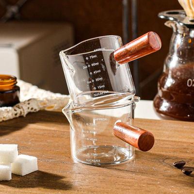 Caraffa del Latte Creativa in Vetro con Manico in Legno - Mini Brocca per Caffè