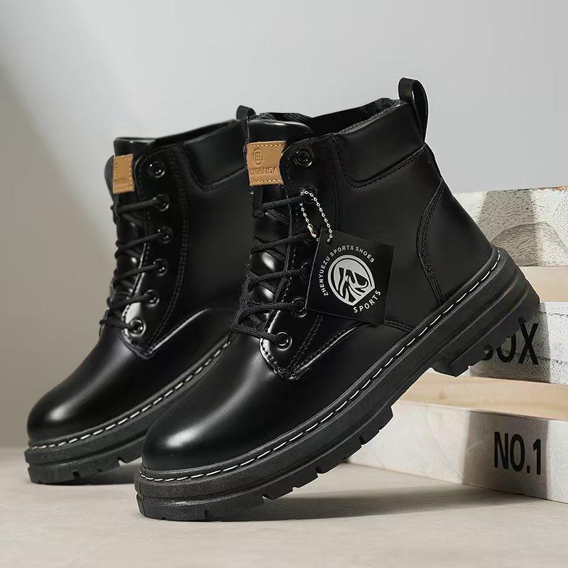 Men's High Top Boots Fashion Motorcycle Ankle Boots High Quality Casual Leather Boots for Men Lace-Up Platform Boot Botas Hombre