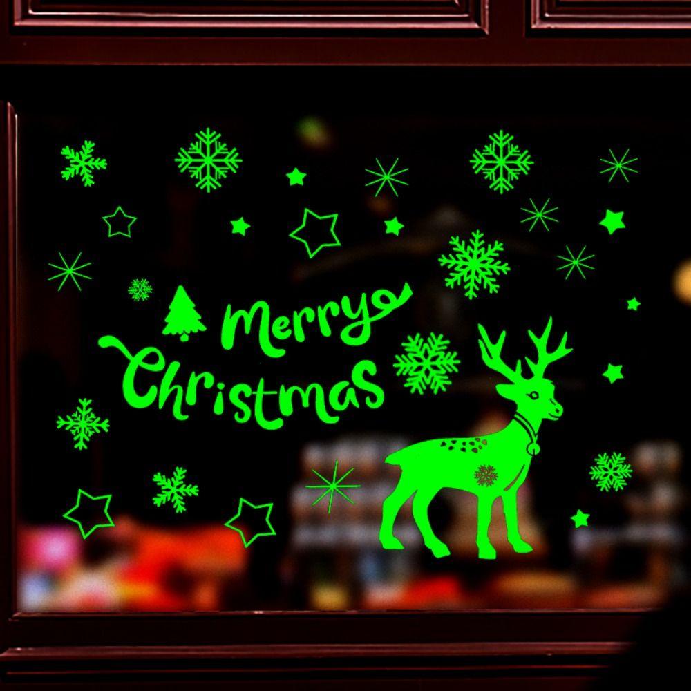Glow In The Dark Christmas Window Wall Stickers Snowflake Window Glass Stickers  Xmas
