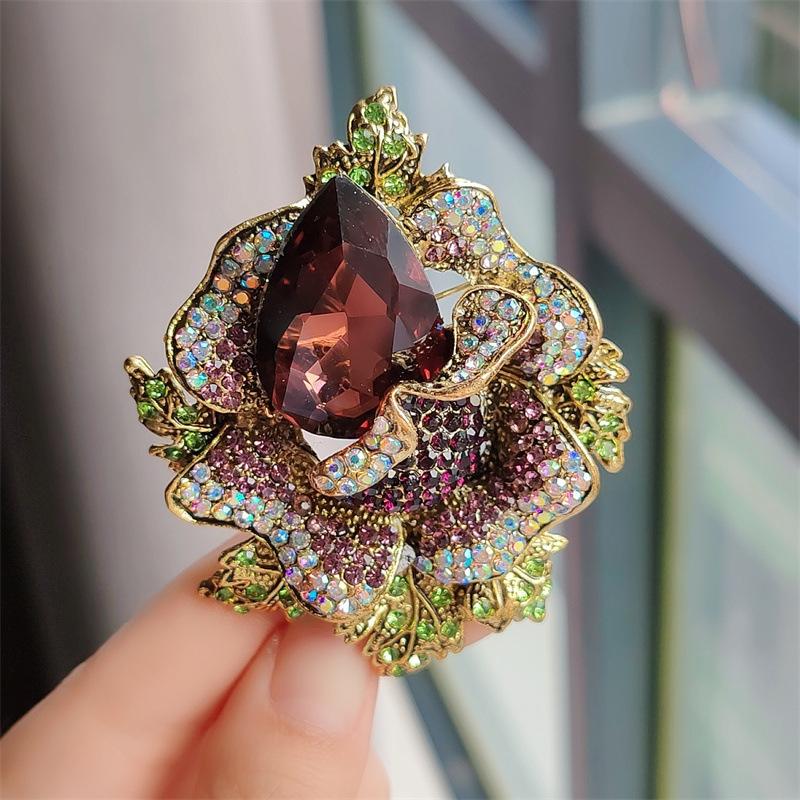 

Винтажная брошь с драгоценным камнем, булавка в виде розы, элегантный темперамент, красочная эмаль, украшение на грудь, украшение для одежды для банкета и вечеринки
