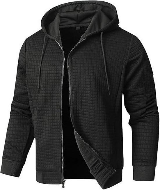 European Style Men's Lightweight Hooded Full Zip Waffle Knit Jacket (2025)