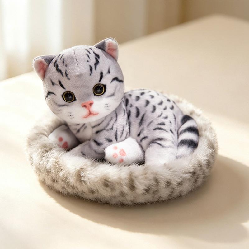 Plush Cat Doll Bed Toy With Realistic Threecolor Feline Design For Kids And Collectors