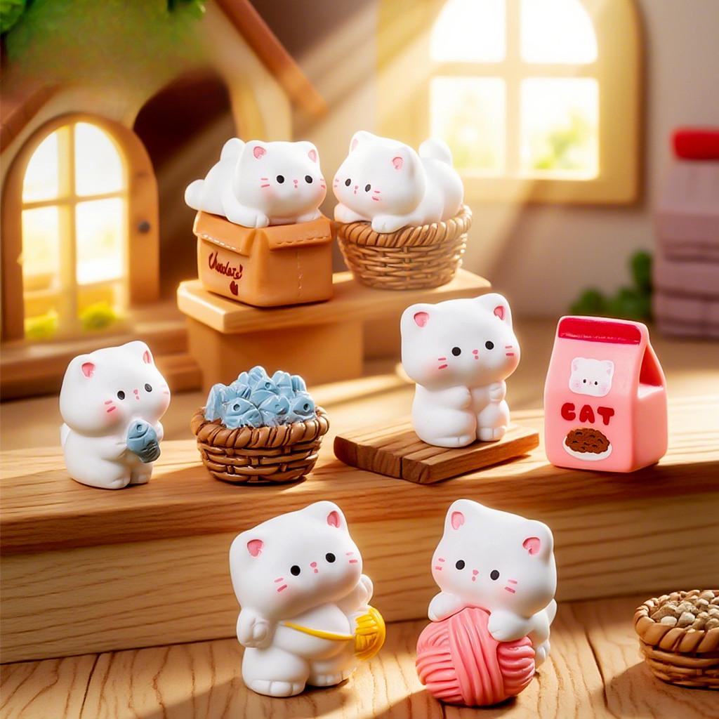 9Pcs/set Cartoon Cat Animal Miniatures Diy Resin Ornaments Fairy Garden Decoration Moss Terrarium Micro Landscape