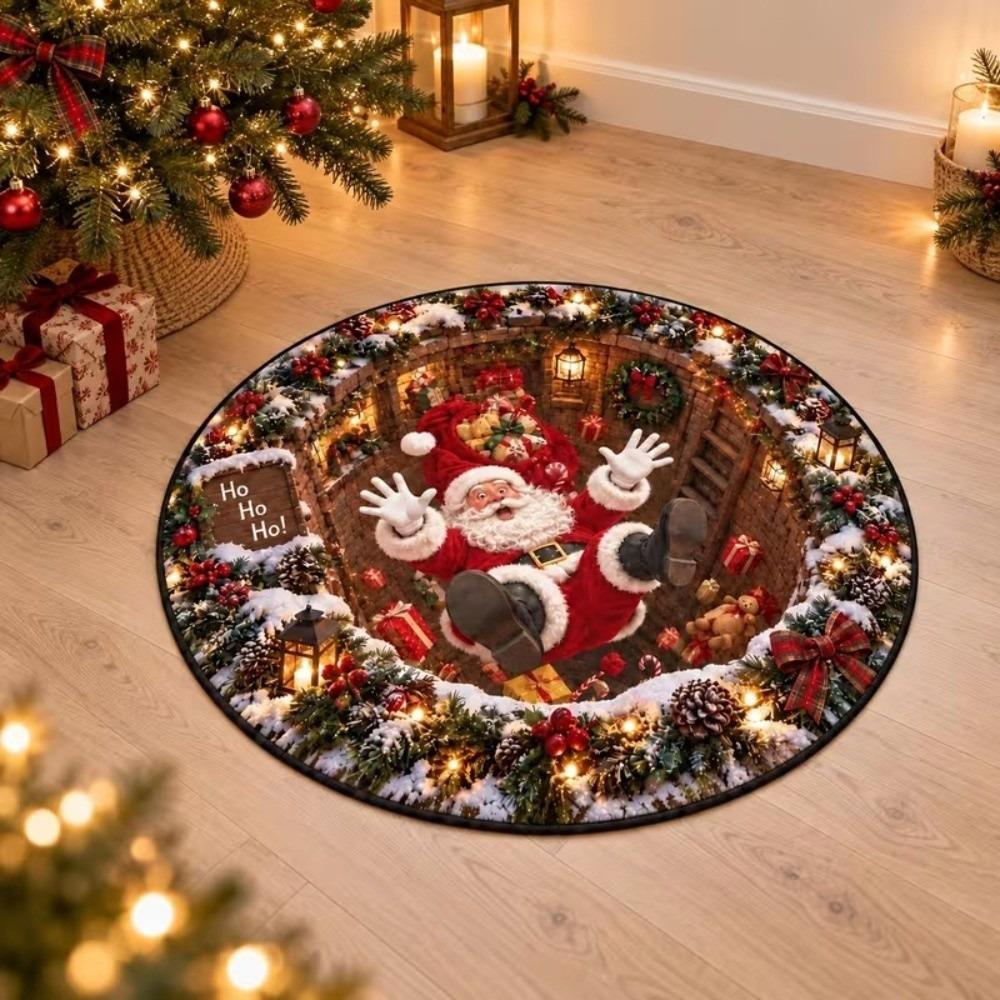 2D Flat Printed 3D Illusion Rug Santa Claus Christmas Doormat Christmas Rug  Indoor