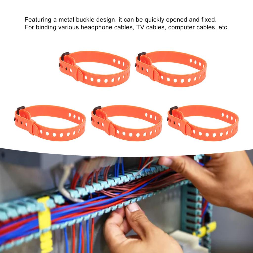 5 Stück Wiederverwendbarer Kabelbinder Gummi Kabelband Befestigungselement Drahtorganisator Eisenschnalle Orange