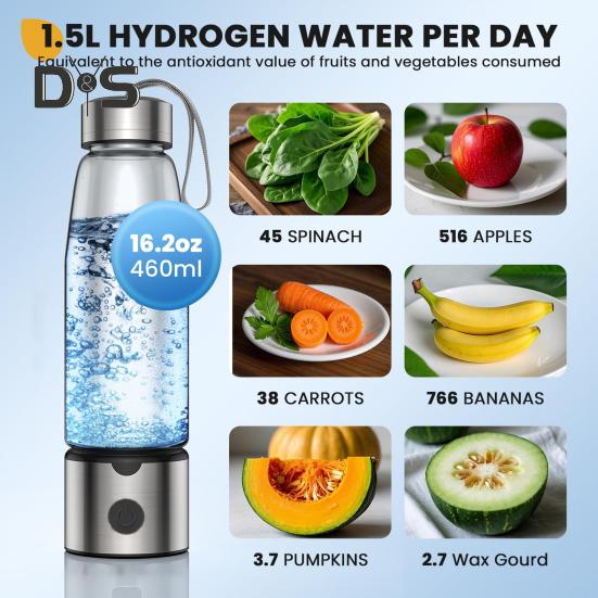 Hydrogen Water Bottle Generator 460ml Ion Membrane Electrolysis Tech 3 Min 2300+ PPB Hydro Water Cup Rechargeable Hydrogen Water Bottle Machine for