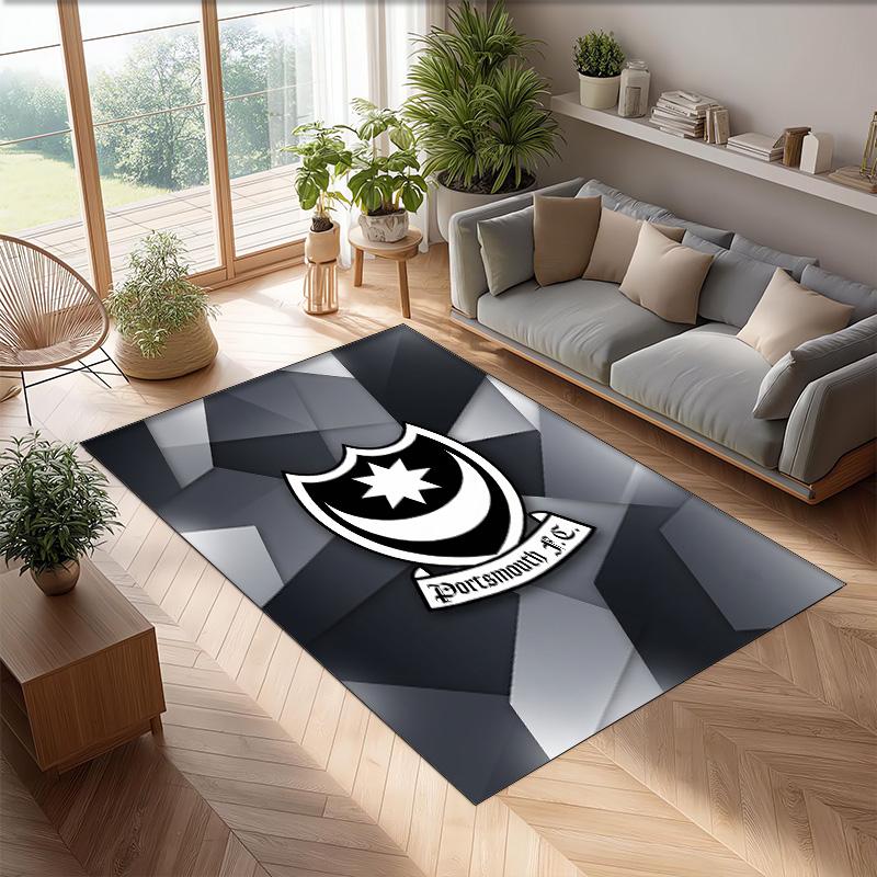 Tappeto Morbido Area Rug con Motivo Calcio Portsmouth FC Antiscivolo Tappeto per Pavimento Interno Tappetino Decorazione Sportiva per Camera da Letto