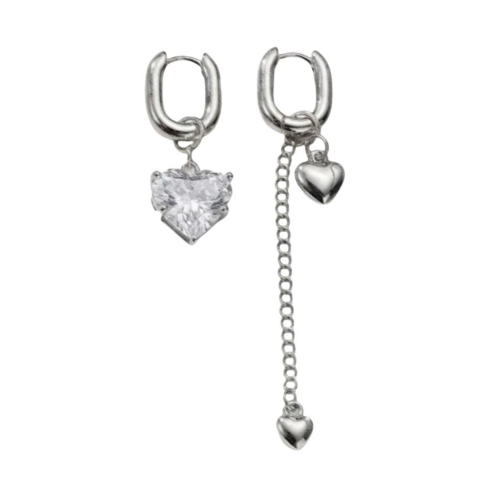 

Y2K Asymmetric earrings Heart Shape Long Pendant Earrings Crystal Heart Earrings Daily Wear White Heart