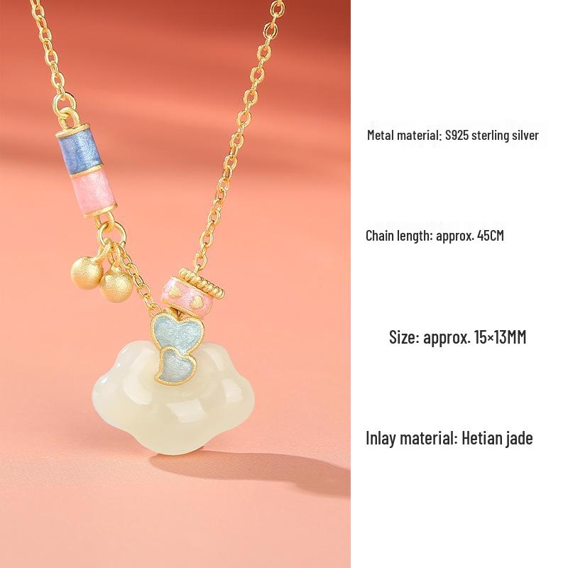 

Elegant Hetian Jade Heart Necklace: Women s Creative s925 Silver Enamel Clavicle Chain