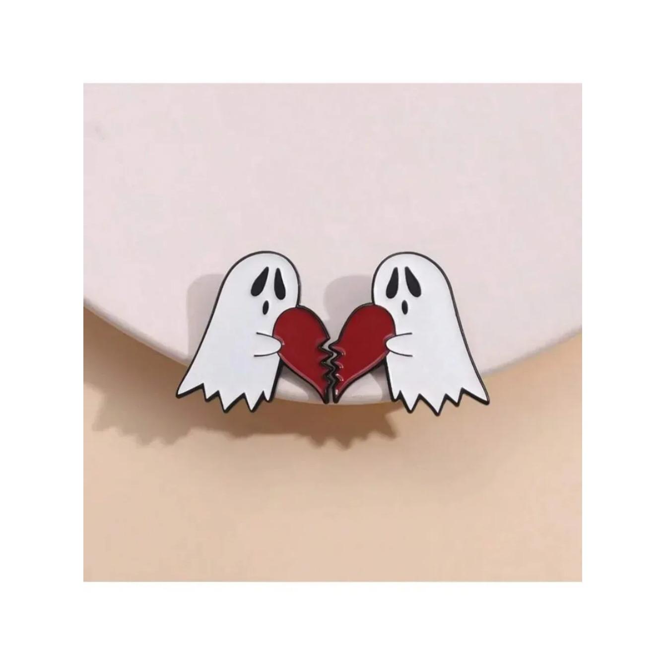 

2PCS Ghost Heart Enamel Pins Broken Heart Brooches Lapel Badges Cartoon Gothic Jewelry Gift For Men Friends