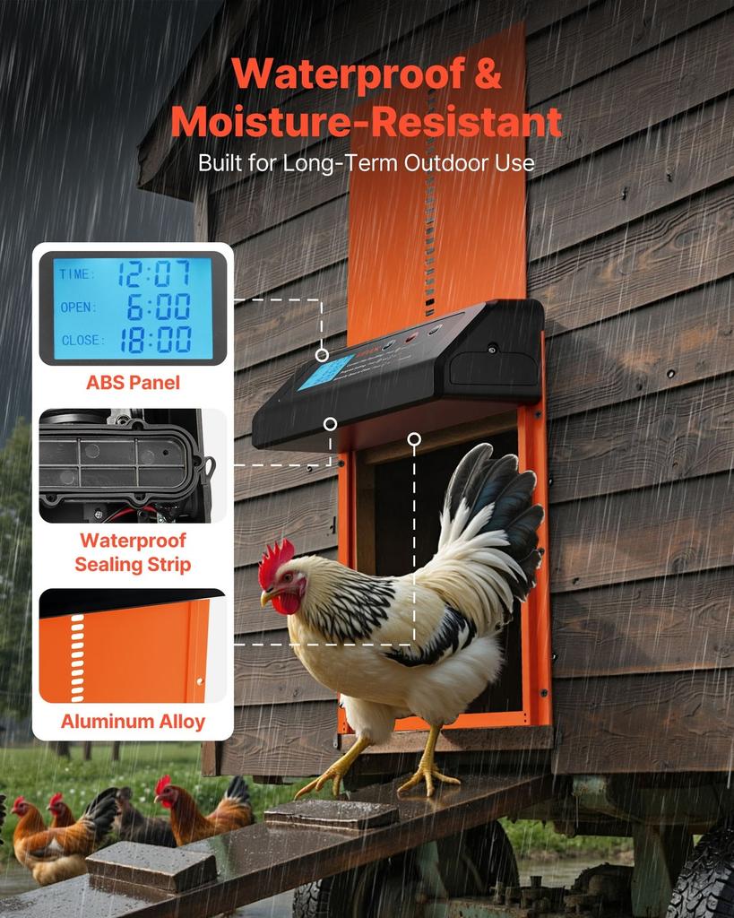 Automatic Chicken Coop Door, Battery Powered Chicken Coop Door with Timer & Manual Setting, Anti-Pinch Security, Durable Aluminum Alloy, Chick Run