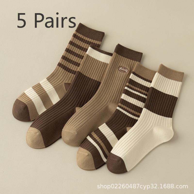5 Pairs of Female Autumn and Winter Thick Warm Stripe Anti Odor Cotton Socks