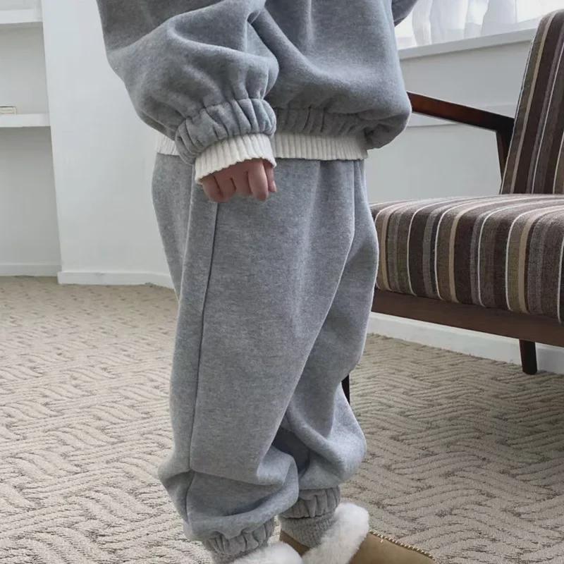 Kids' Autumn/Winter Korean Style Zipper Sports Fleece Two-Piece Suit