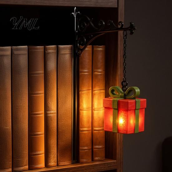 Battery Operated Bookshelf Lamp Christmas Lamp, Nook Light with Warm LED Nightlight, 3D Printed Shade, Unique Reading Corner Lighting Vintage