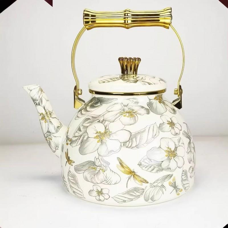 Vintage Emaille-Kessel Blumendekor 1,5L 2,5L 4,5L Eisenwasserkocher für Zuhause Küche Camping