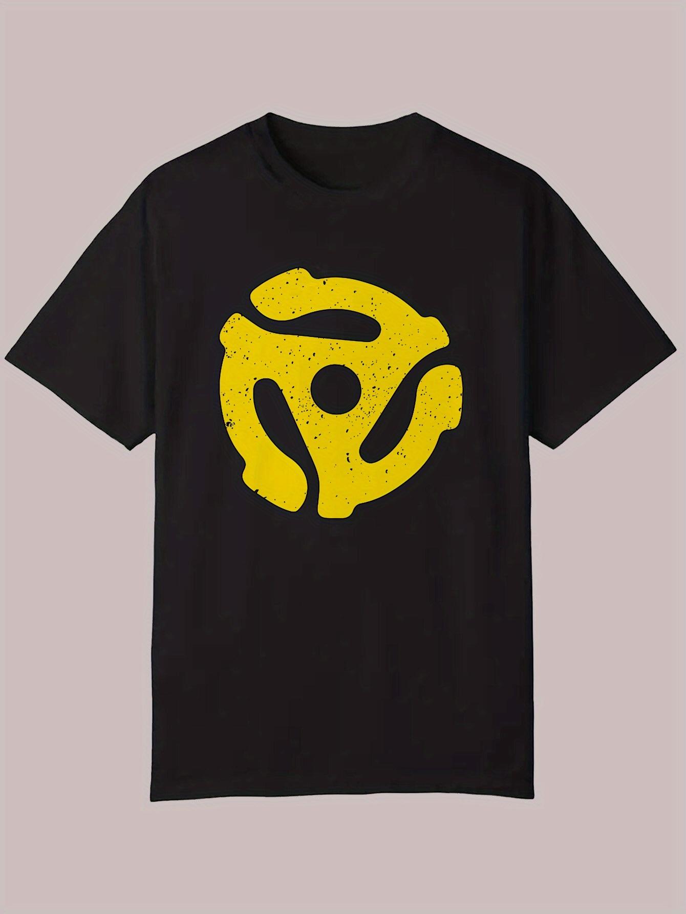Summer Casual Graphic T-shirt - Black with Bold Yellow Vinyl Record Print XXXXL