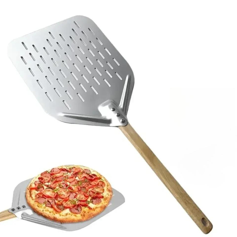 12-inch Square Anodized Aluminum Pizza Peel with Wood Handle Sustainable Baking Tool for Ovens