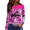 Women's Fashion Casual Slit Hem Round Neck Long Sleeve Loose Halloween Printed T-Shirt Ladies Top