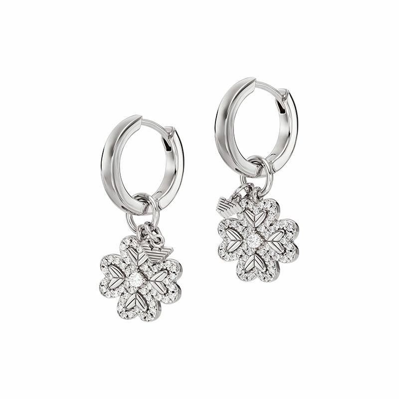 Emporio Armani Lucky Core Four-leaf Clover Light Luxury Wishes Earrings Women s Silver Silver F basic packaging-brand original box серебряный