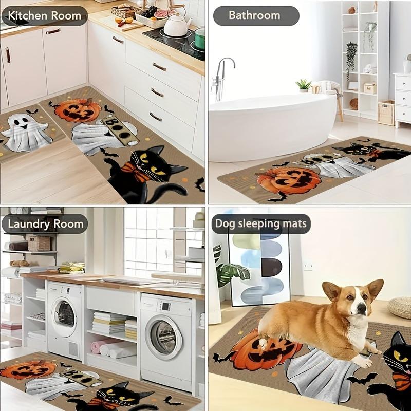 1PC Halloween skull Kitchen Rug Non-Slip Door Mat Pop design Bathroom Rug Bath Mat Carpet for Home Sink Laundry Decor