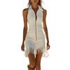 European Sleeveless Off-Shoulder Tassel Zipper Dress