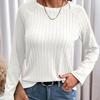 Long Sleeves Casual Pullover Round Neck Textured Loose Long-sleeved T-shirt Top