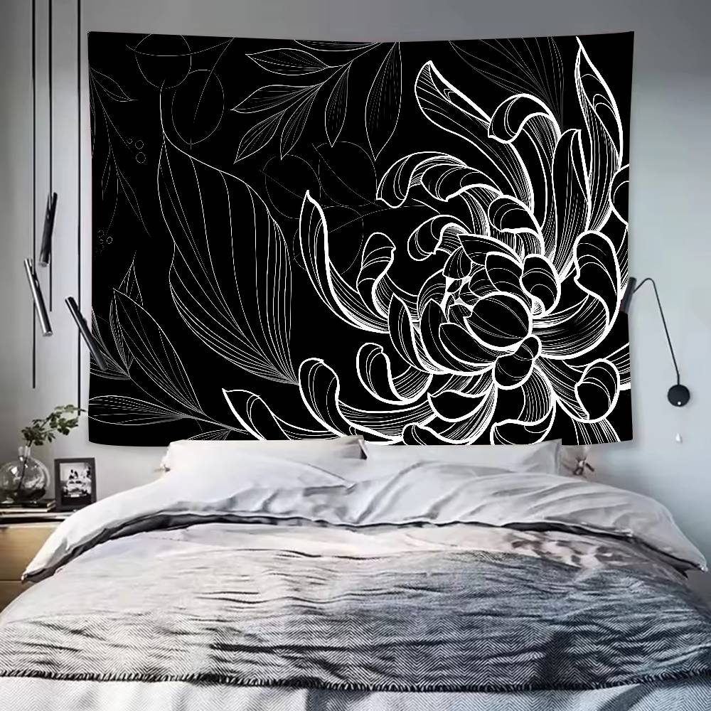 Cool Fashion Black Flower Tapestry Decoration Bedroom Dormitory Background Cloth Holiday Home Party Living Room Club Tapestry