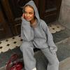 European & American 2026 Autumn/Winter New Zipper Hooded Knit Cardigan Wide-Leg Pants Lazy Style Two-Piece Set