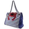 Chanel Chain Tote Tote Bag A47944 Cruise Line Border Navy Blue cotton/Nylon Women Used