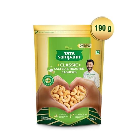 TATA Sampann Classic Salted & Roasted Cashews | Flavourful & Crunchy Snack | Handpicked, Salted & Slow Roasted Cashews | Rich In Protein, Magnesium