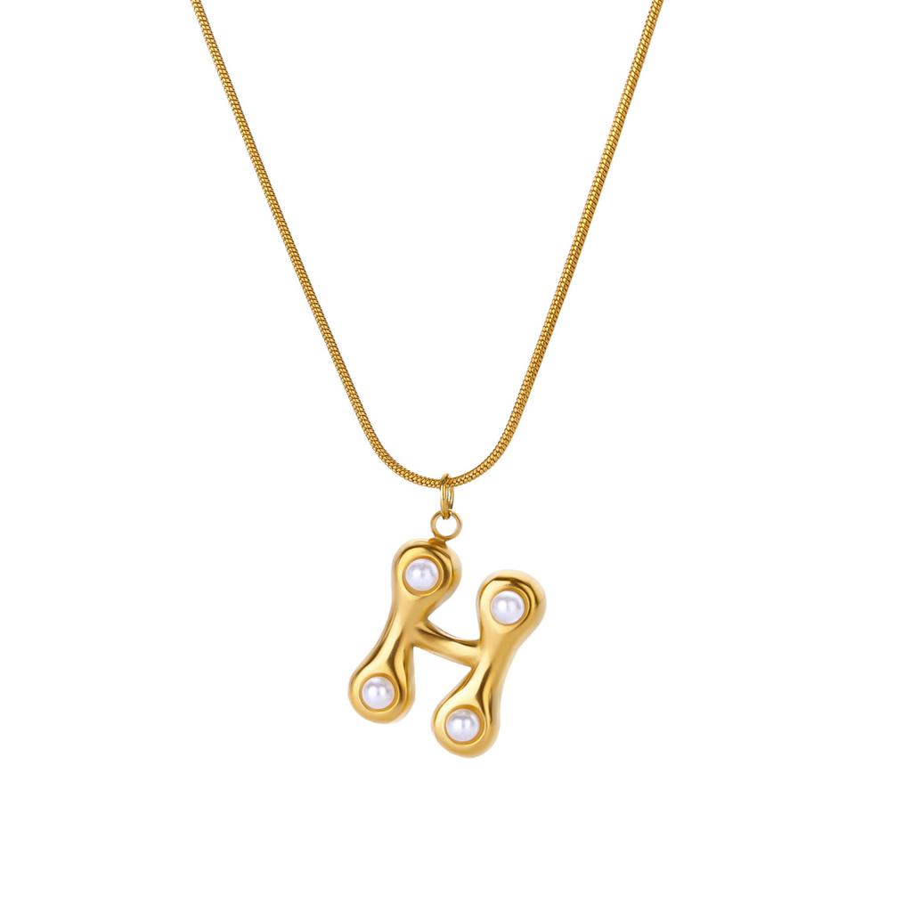 Initials Letter Pearl Necklaces For Women Gold Color Stainless Steel Letter Necklace Chain Collar Necklace Wedding Jewelry Gift