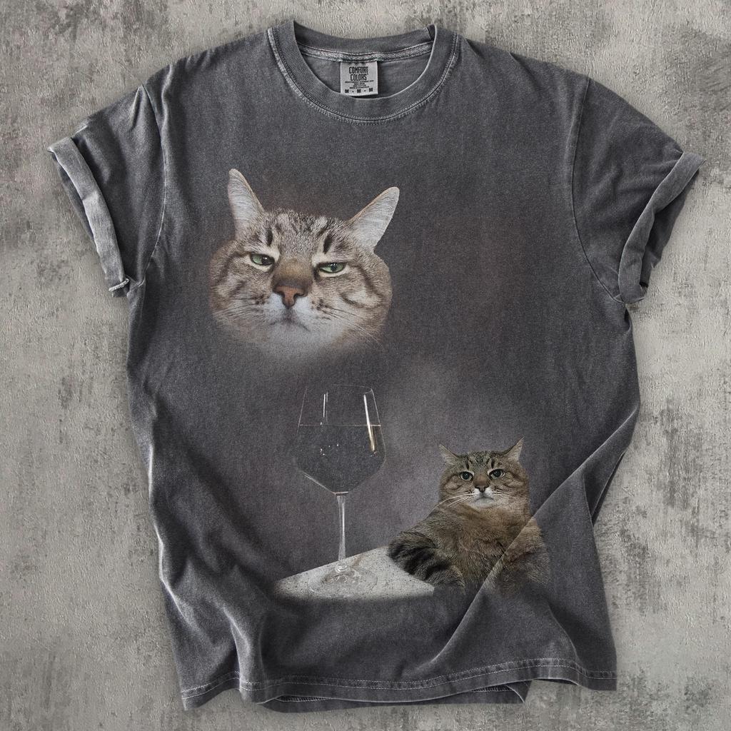 Funny Wine Cat Dank Meme Tee Shirt Gift for Woman and Man, Unhinged Clothes, Silly Cats T-shirt, Comfort Colors, Inappropriate Tees, Gifts