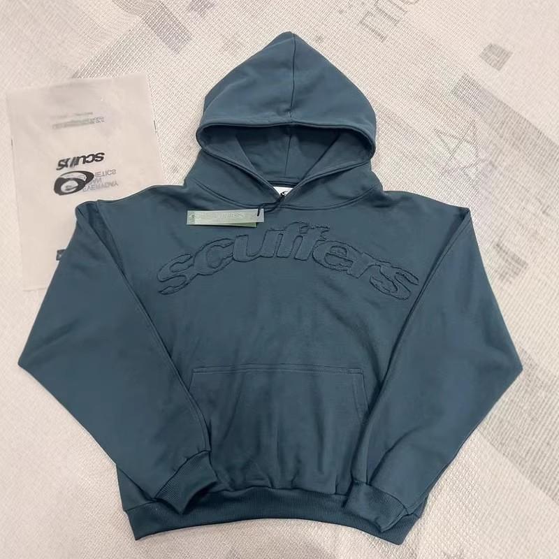 Sudadera con capucha estampada y bordada Scuffers, corte holgado, sudadera casual para hombre y mujer