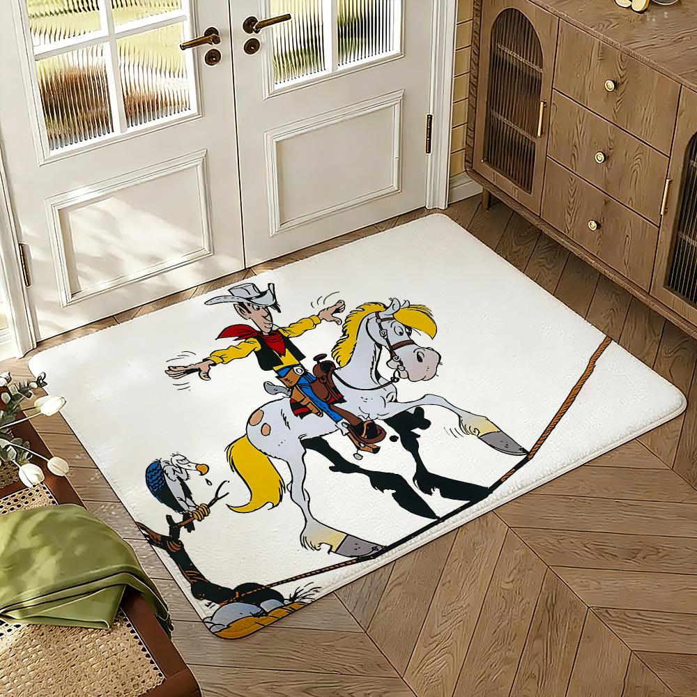 Comic Lucky L-Luke Floor Mat Soft Thickened Absorbent Non-Slip Bedroom Living Room Door Mat Home Decor Flannel Rugs