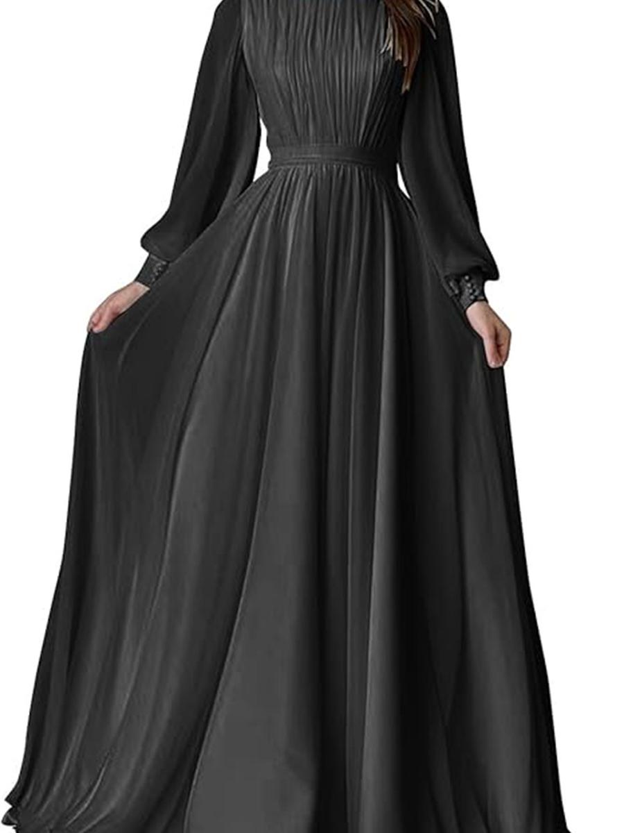 

Весняна Нова Сукня Весільна Біла з Перлами та Сіткою з Ліхтариковими Рукавами, Круглий Виріз, Довгий Рукав XL чорний