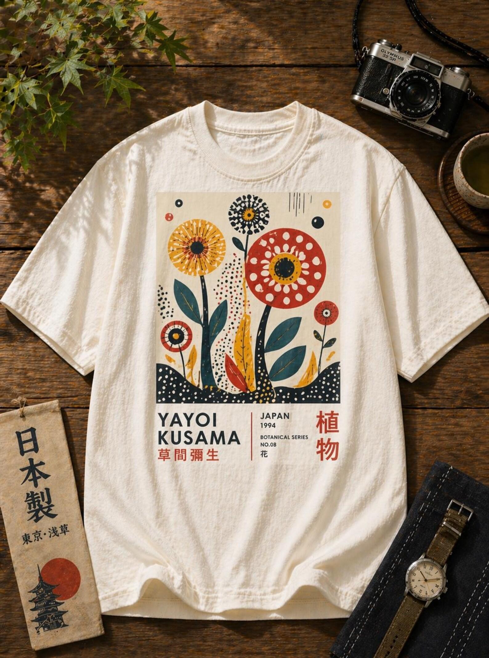 Abstract Floral Art Tee – Japanese Botanical Vintage Graphic Shirt S