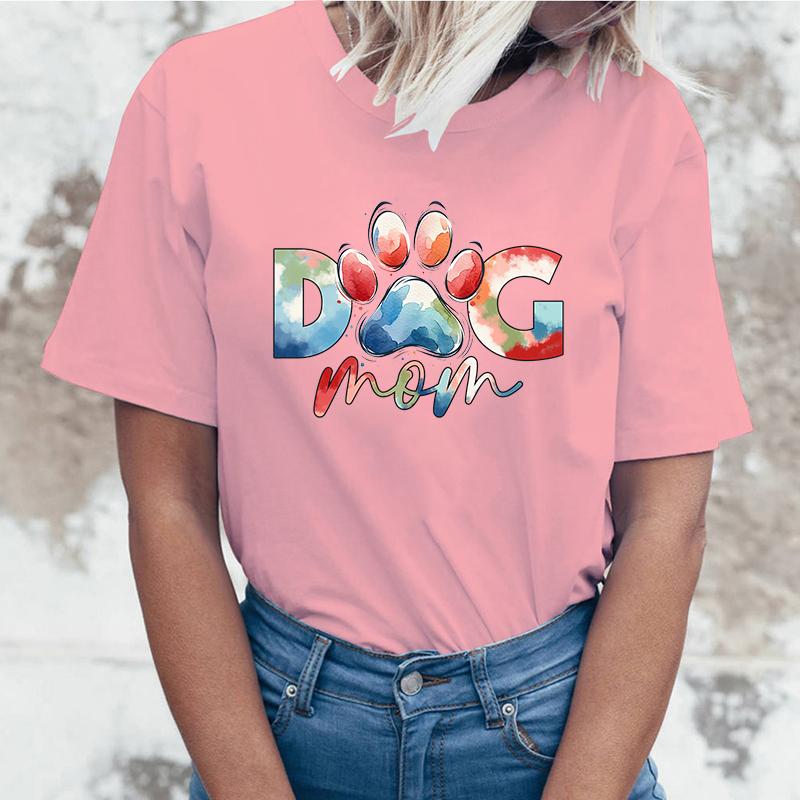 Hot Mothers Day T Dog Mom Print Short Sleeve T Shirts Women Casual Shirts Summer Women'S Crew Neck T-Shirts