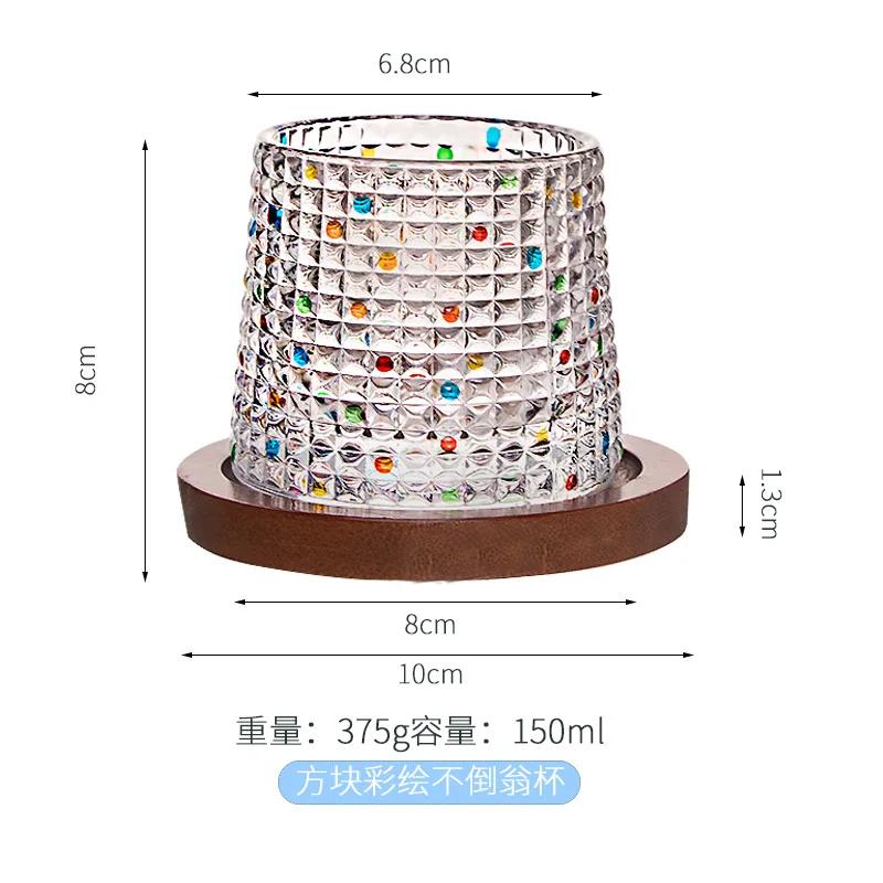 Hand-painted Rotating Glass with Coasters Color Water Cup Decompression Gyro Glass Tumbler Whiskey Glass