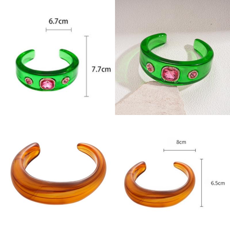 1Pcs Personalized Colorful Clear Cuff Bangle Jewelry Sweet Geometric C-Shaped Resin Open Bracelet For Women