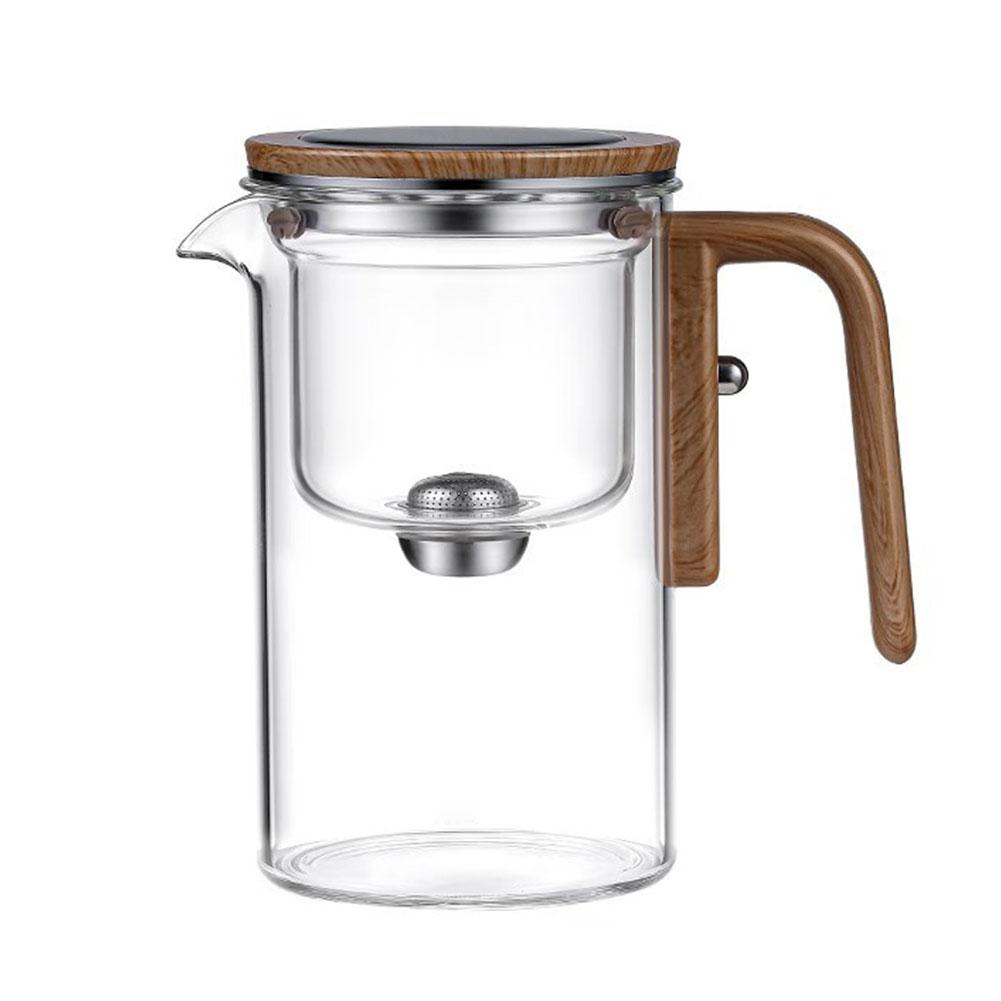 Water Separation Inner Container Teapot One Click Magnetic Switch Tea Glass Tea Separation Filtration Pot Handle Wood Tea U9U2