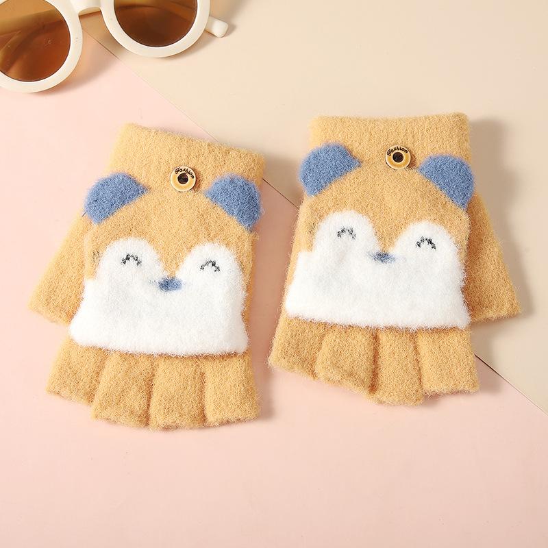 New Children's Half Finger Warm Gloves In Winter Fingers Children's Baby Flip Gloves Kindergarten Fleece Gloves